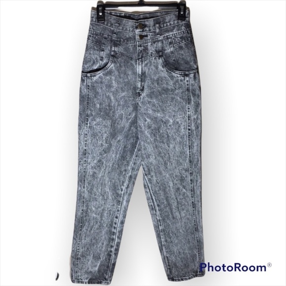 Sunset blues acid wash vintage black jeans size 11 tapered bottoms​​​ - Picture 3 of 8